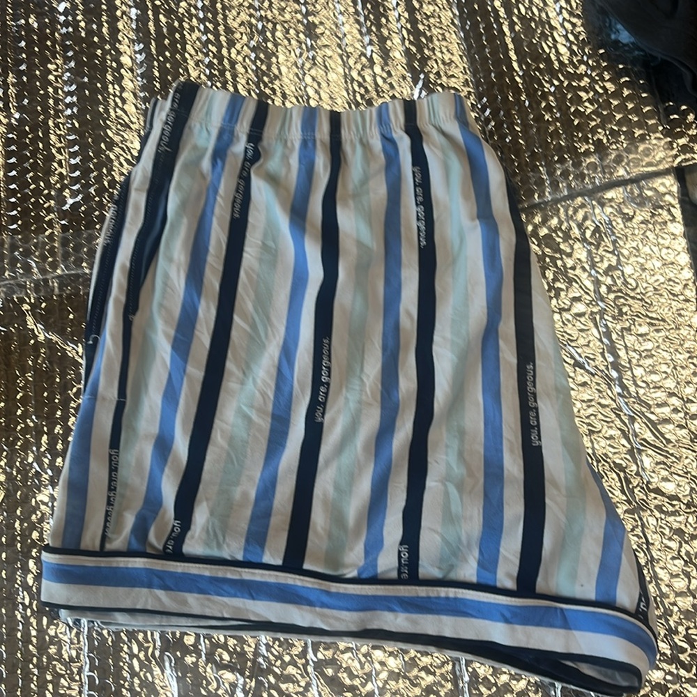 Striped Blue and White Women's Shorts - Picture 2 of 3